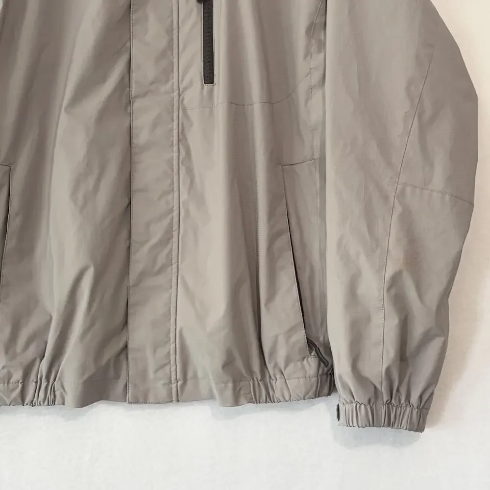 IZOD Golf Jacket Mens Medium Gray Windbreaker Roll Up Hood Lightweight Full Zip
